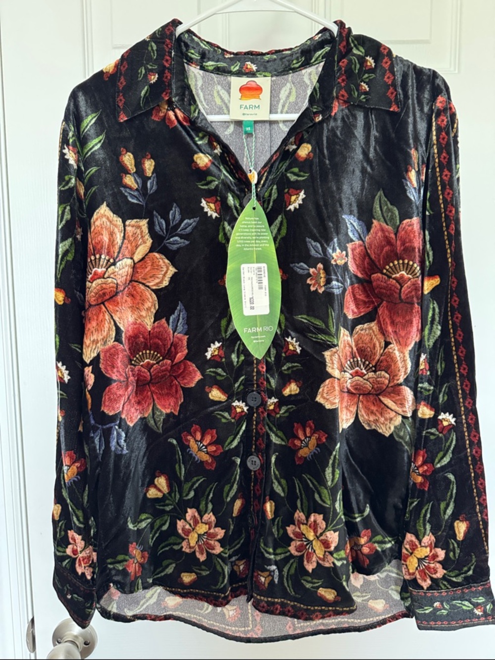 FARM Rio Black Velvet Floral Button-Front Jacket NWT XS